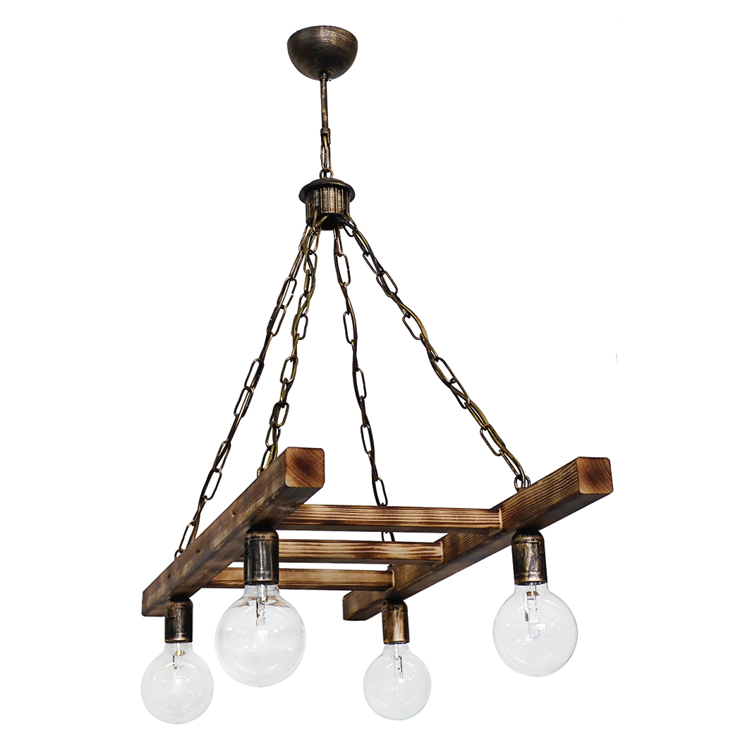 Φωτιστικό Οροφής Πολύφωτο Heronia Skala Chain 30-0054 Bronze Natural Wood Home Φωτιστικά Spitishop