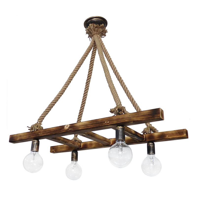 Φωτιστικό Οροφής Πολύφωτο Heronia Skala Rope 31-1046 Natural Wood/Rope