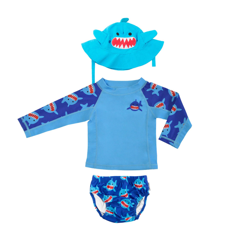 Βρεφικό Μαγιό (Σετ 3τμχ) Με Αντιηλιακή Προστασία Zoocchini Sherman The Shark