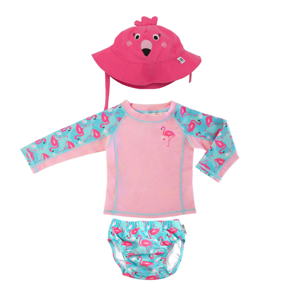 Βρεφικό Μαγιό (Σετ 3τμχ) Με Αντιηλιακή Προστασία Zoocchini Franny The Flamingo