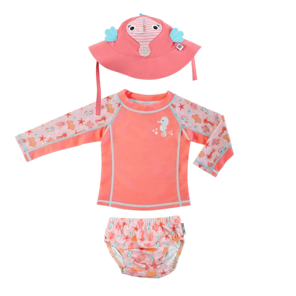 Βρεφικό Μαγιό (Σετ 3τμχ) Με Αντιηλιακή Προστασία Zoocchini Sally The Seahorse