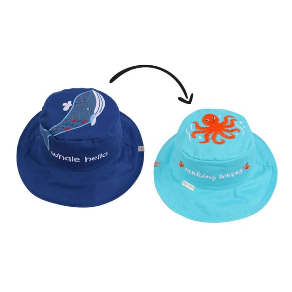 Παιδικό Καπέλο 2 Όψεων Με Προστασία UV FlapjackKids Blue Whale/Octopus
