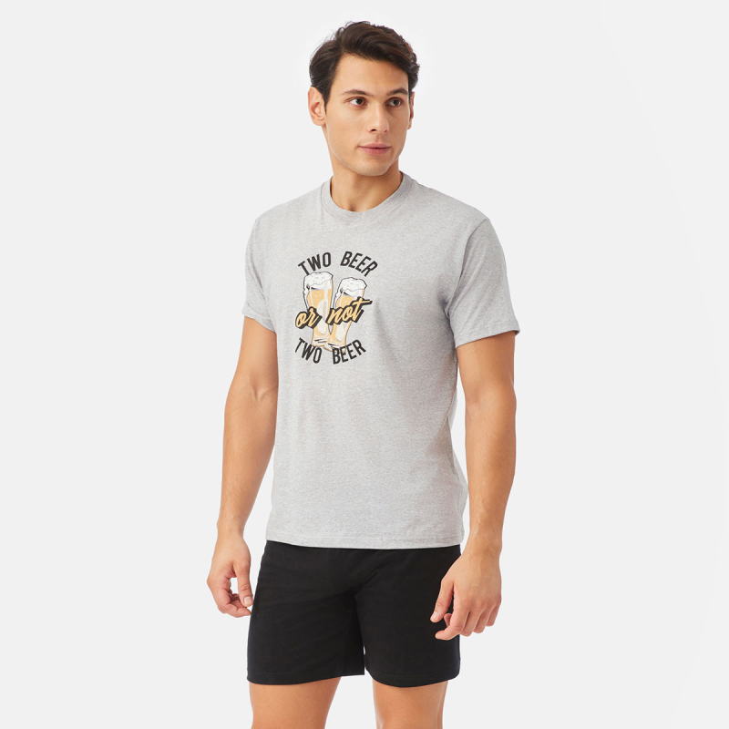 Πιτζάμα Ανδρική Καλοκαιρινή Minerva Two Beer 71431-133 Γκρι