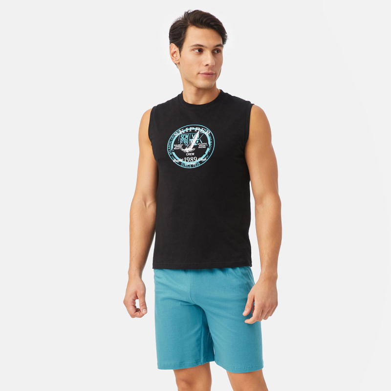 Πιτζάμα Ανδρική Καλοκαιρινή Minerva Skipper 71438-045 Μαύρο