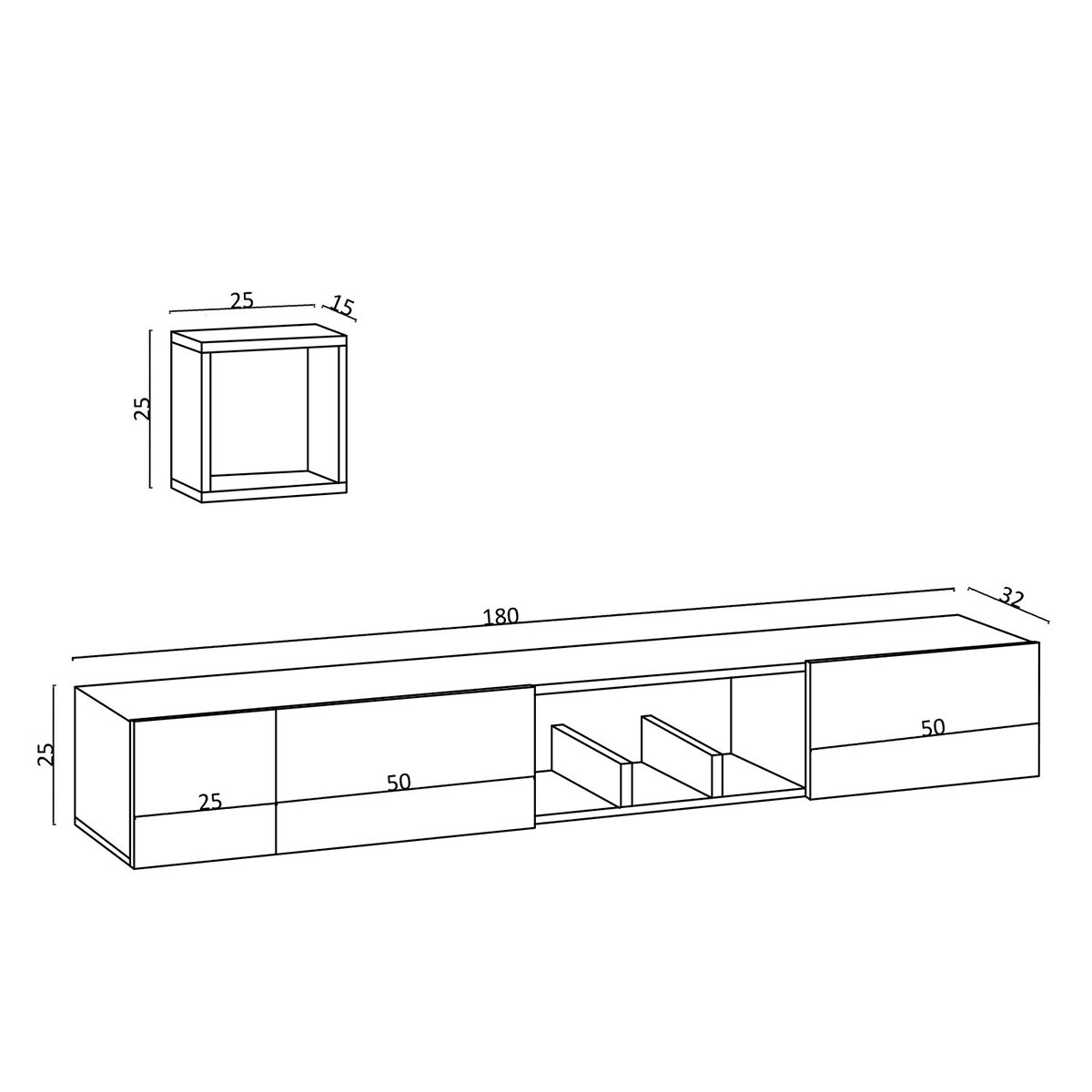 Σύνθετο Σαλονιού Επιτοίχιο (180X32X25) A-G Avior 393Mrd1239 Oak Home Έπιπλα Τηλεόρασης Σύνθετα Spitishop