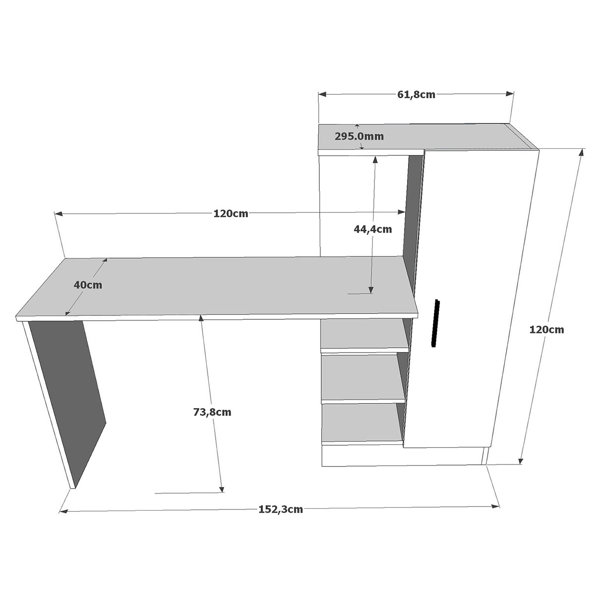 Γραφείο με Ράφια Ντουλάπι (152 3X40X120) A-G 956Lcs1109 Pine White Home Παιδικά Βρεφικά & Έπιπλα Τραπεζάκια - Γραφεία Spitishop