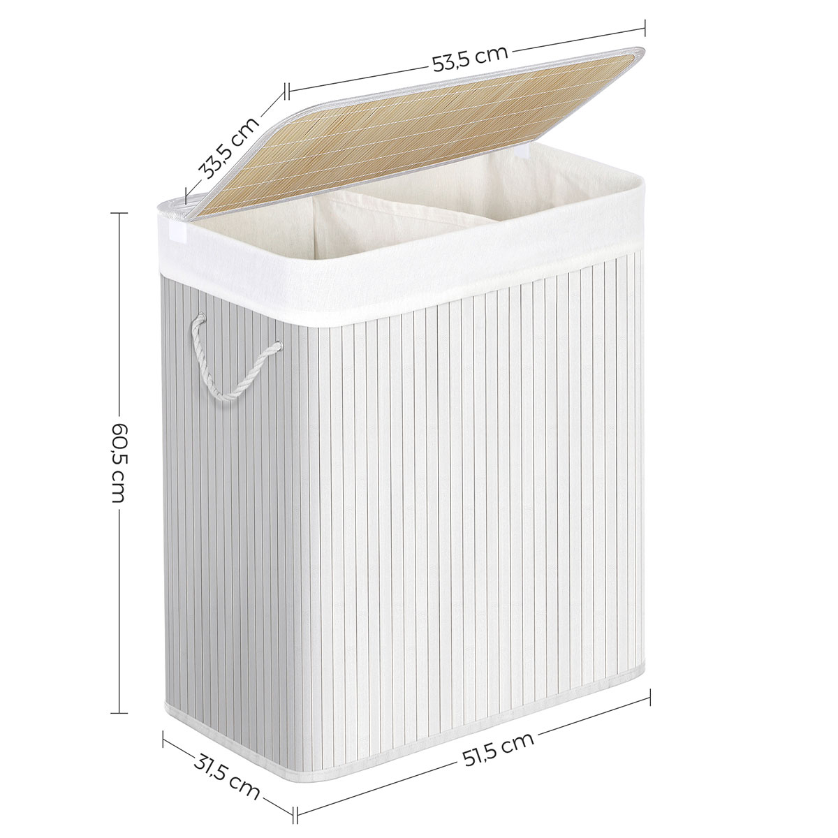 Καλάθι Απλύτων 2 Θέσεων (52X32X62) Songmics Lcb64Wt Home Μπάνιο Καλάθια Spitishop