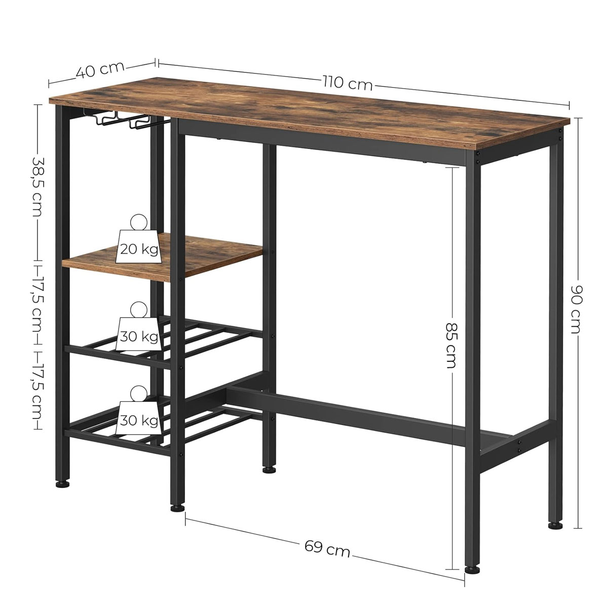 Τραπέζι Μπαρ με Ράφια (110X40X90) Vasagle Lbt013B01 Home Έπιπλα Κουζίνας & Τραπεζαρίας Τραπέζια - Τραπεζαρίες Spitishop