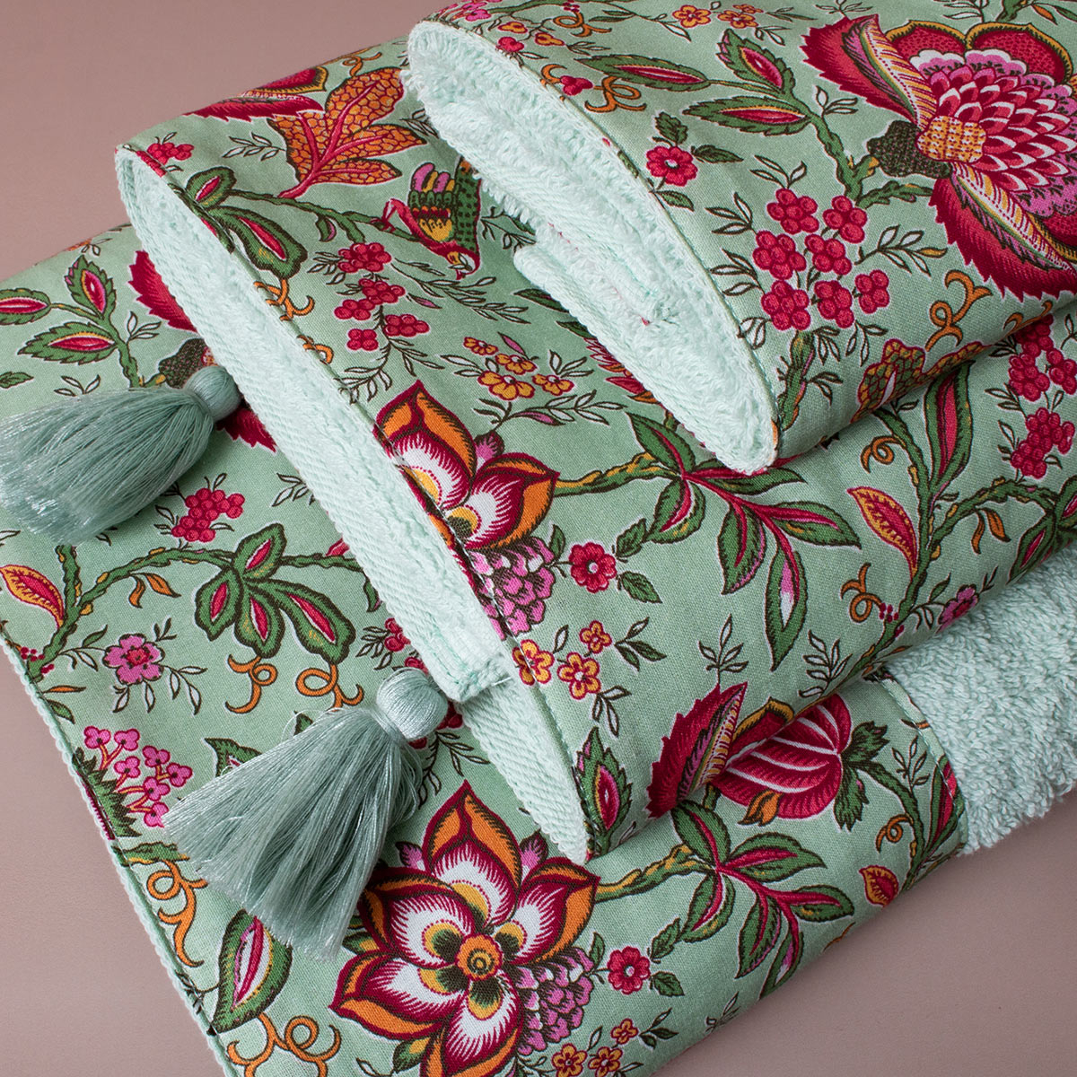 Πετσέτες Μπάνιου (Σετ 3Τμχ) White Fabric Pia Light Green 500Gsm Home Λευκά Είδη Spitishop