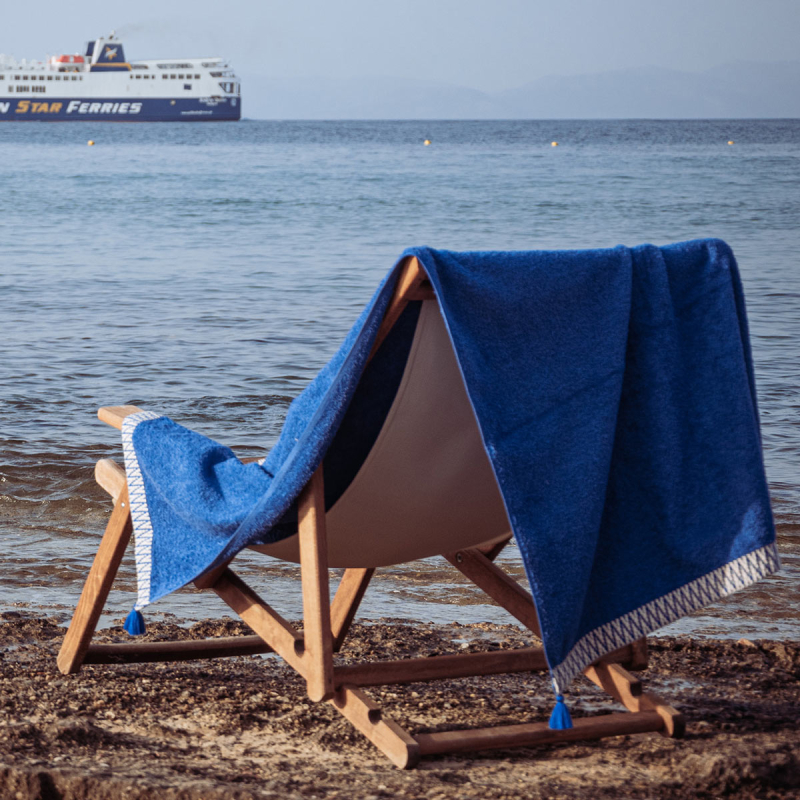 Πετσέτα Θαλάσσης (80x160) White Fabric Palm Beach Blue