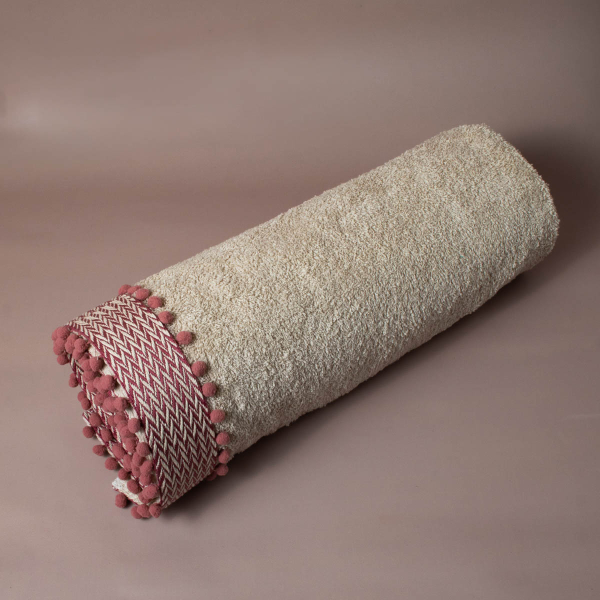 Πετσέτα Θαλάσσης (80x160) White Fabric Herringbone Pink - Beige