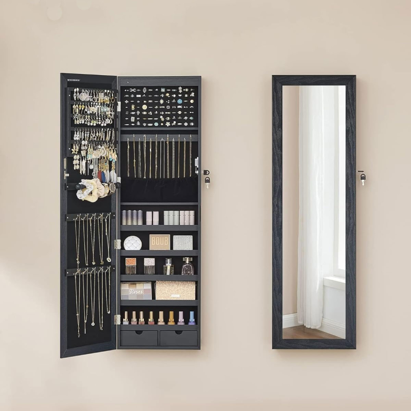 Καθρέφτης Τοίχου/Κοσμηματοθήκη Με Led (37x10x120) Songmics JJC093B01