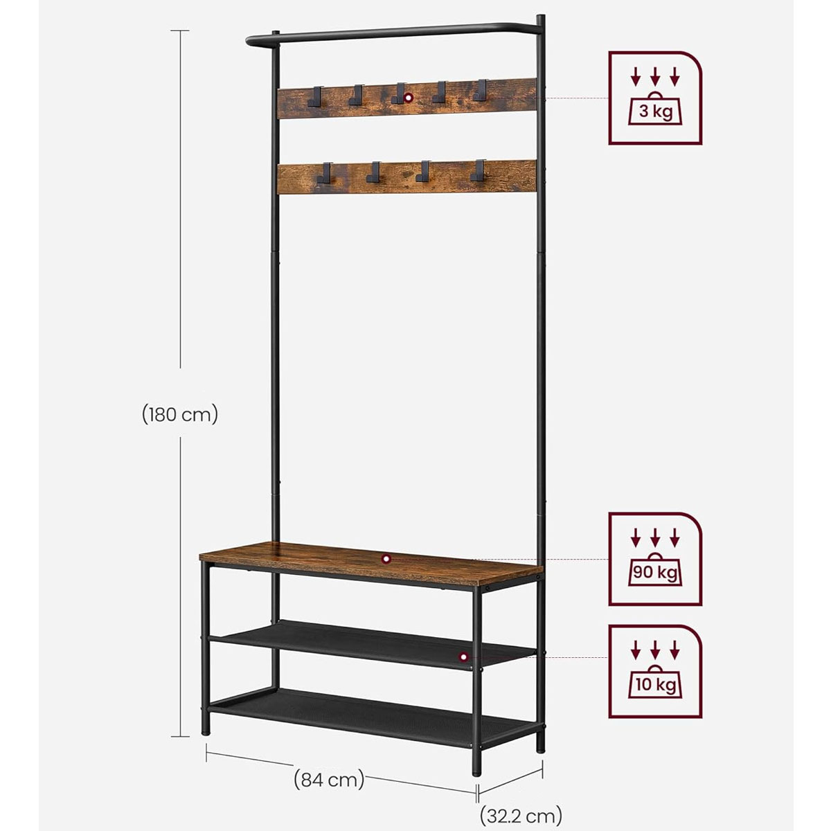 Έπιπλο Εισόδου (84X32 2X180) Vasagle Hsr421B01 Home Έπιπλα Spitishop