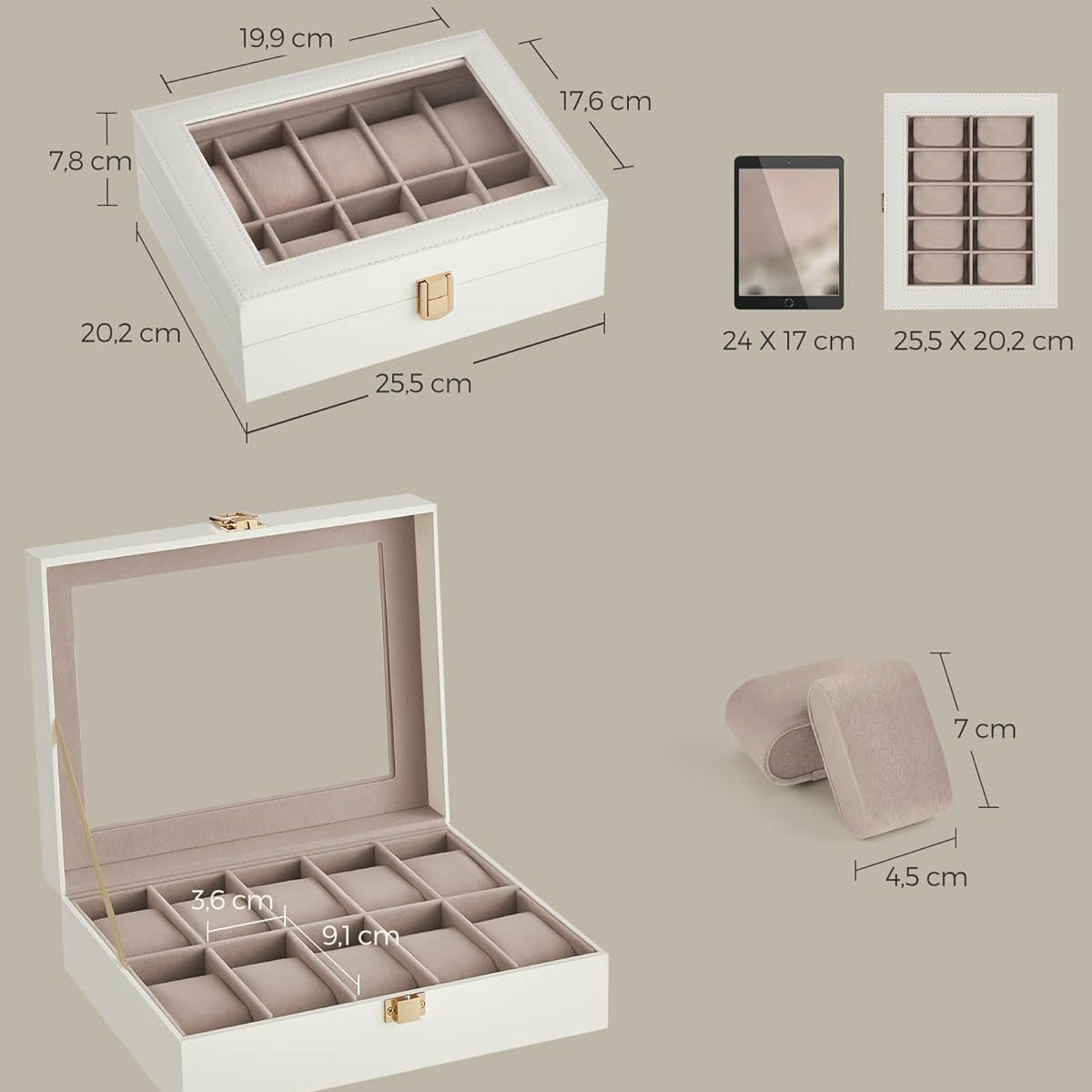 Θήκη για 10 Ρολόγια (25 5X20 2X7 8) Songmics Jwb010W01 Home Οργάνωση & Αποθήκευση Μπιζουτιέρες Κοσμηματοθήκες Spitishop
