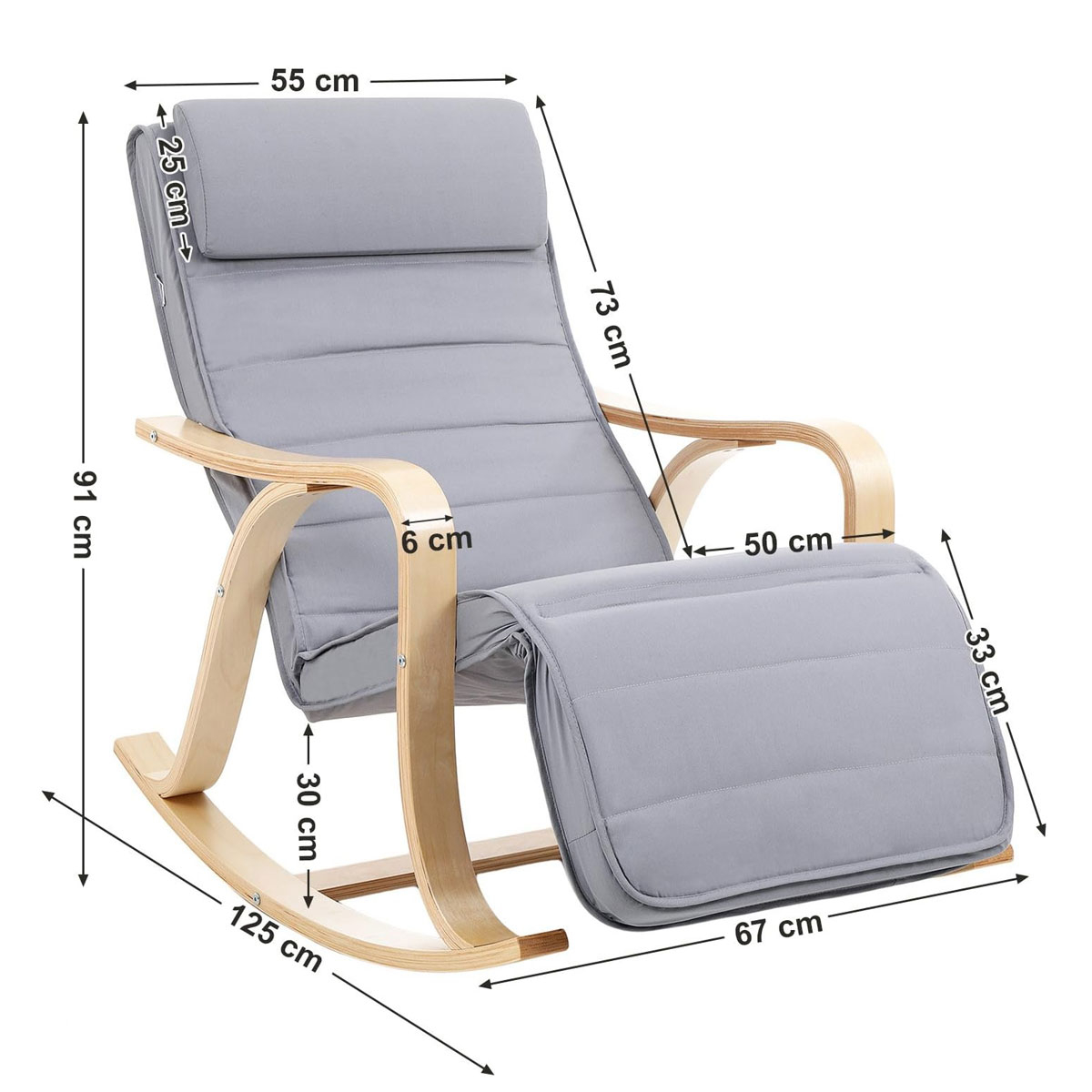 Κουνιστή Πολυθρόνα Relax (67X125X91) Songmics Lyy41G Home Έπιπλα Σαλονιού Πολυθρόνες Spitishop