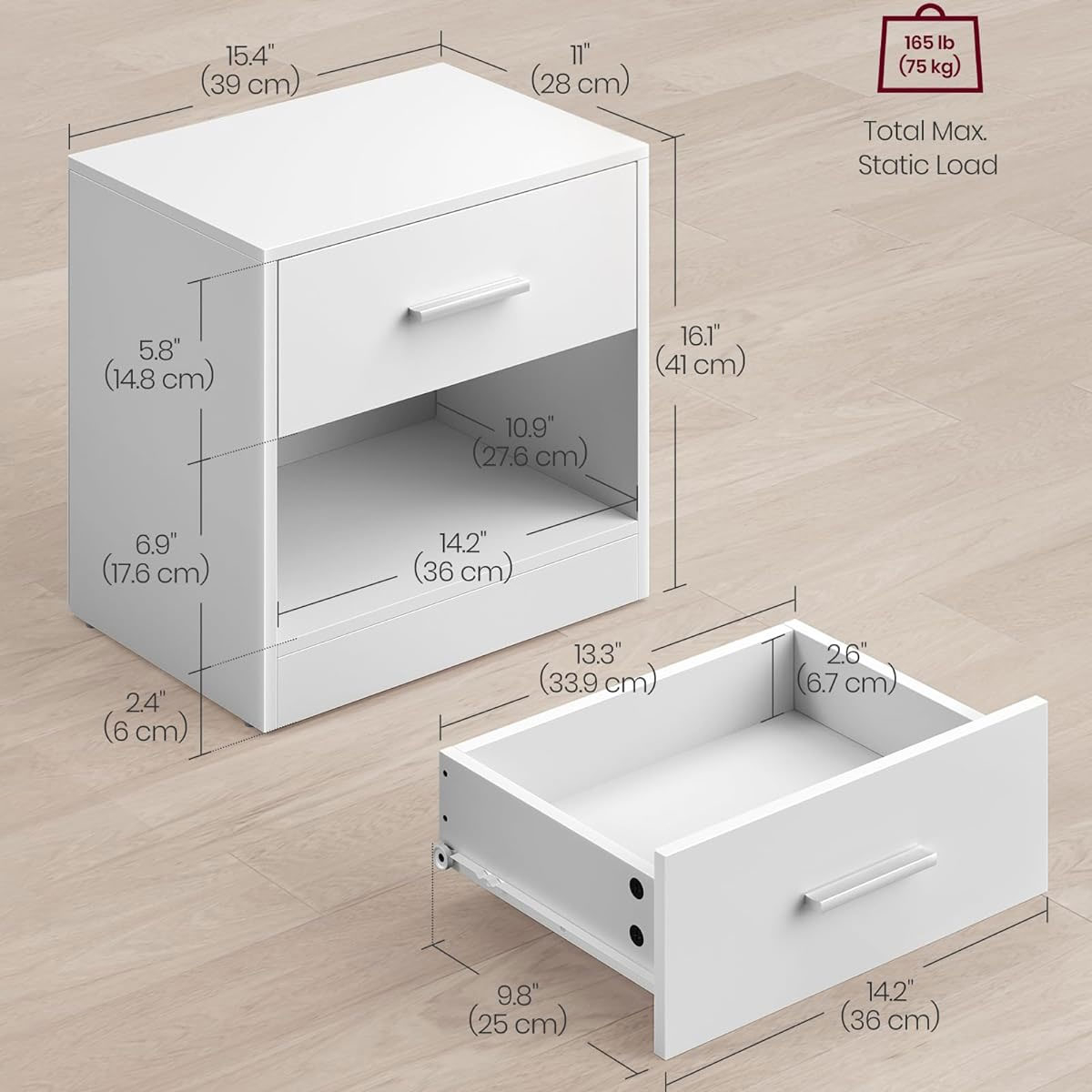 Κομοδίνο με Συρτάρι Ράφι (39X28X41) Vasagle Let619T14 Home Έπιπλα Κρεβατοκάμαρας Κομοδίνα Spitishop