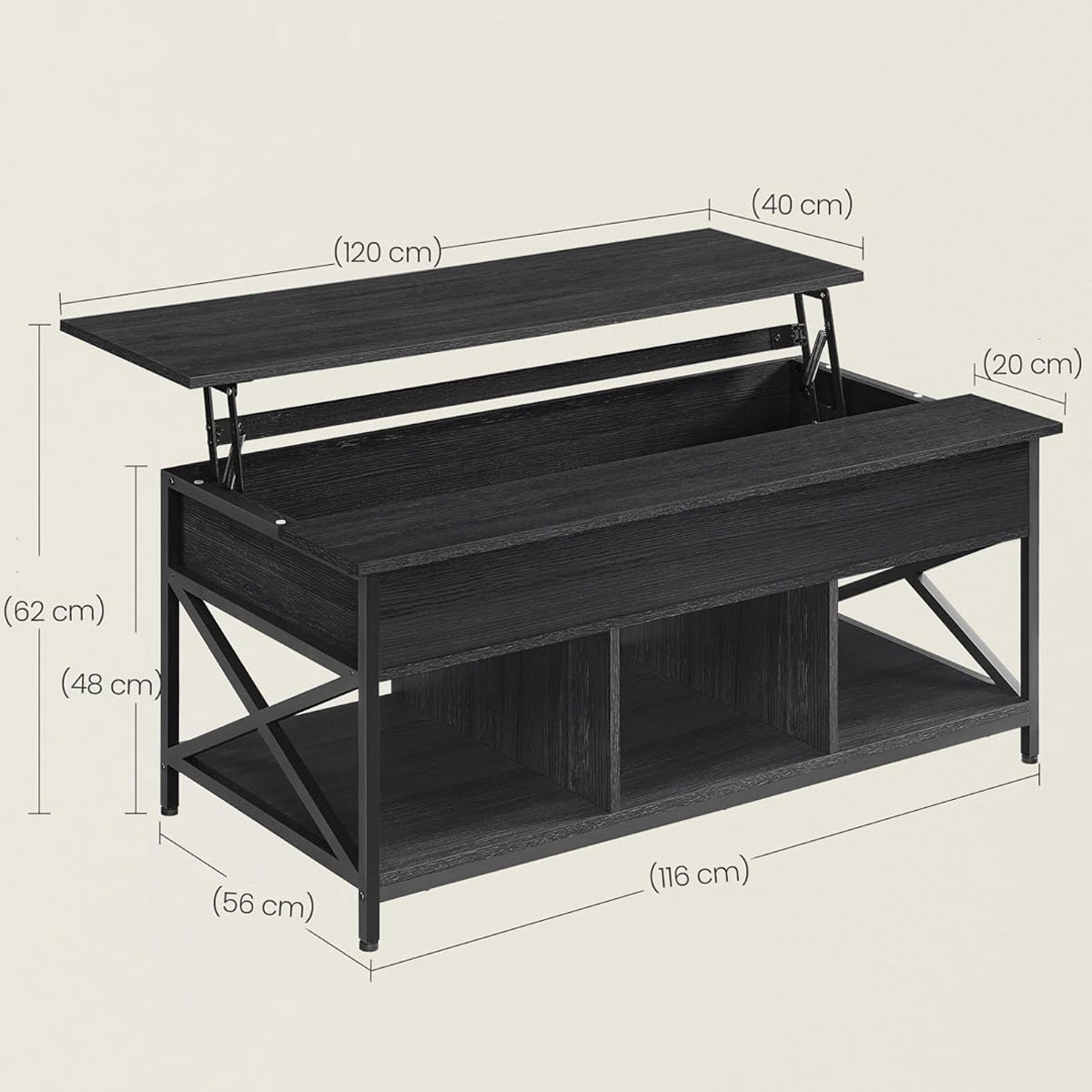 Τραπέζι Σαλονιού με Σερβιτόρο 3 Ράφια (120X60X48) Vasagle Lct215B22 Home Έπιπλα Τραπεζάκια Spitishop
