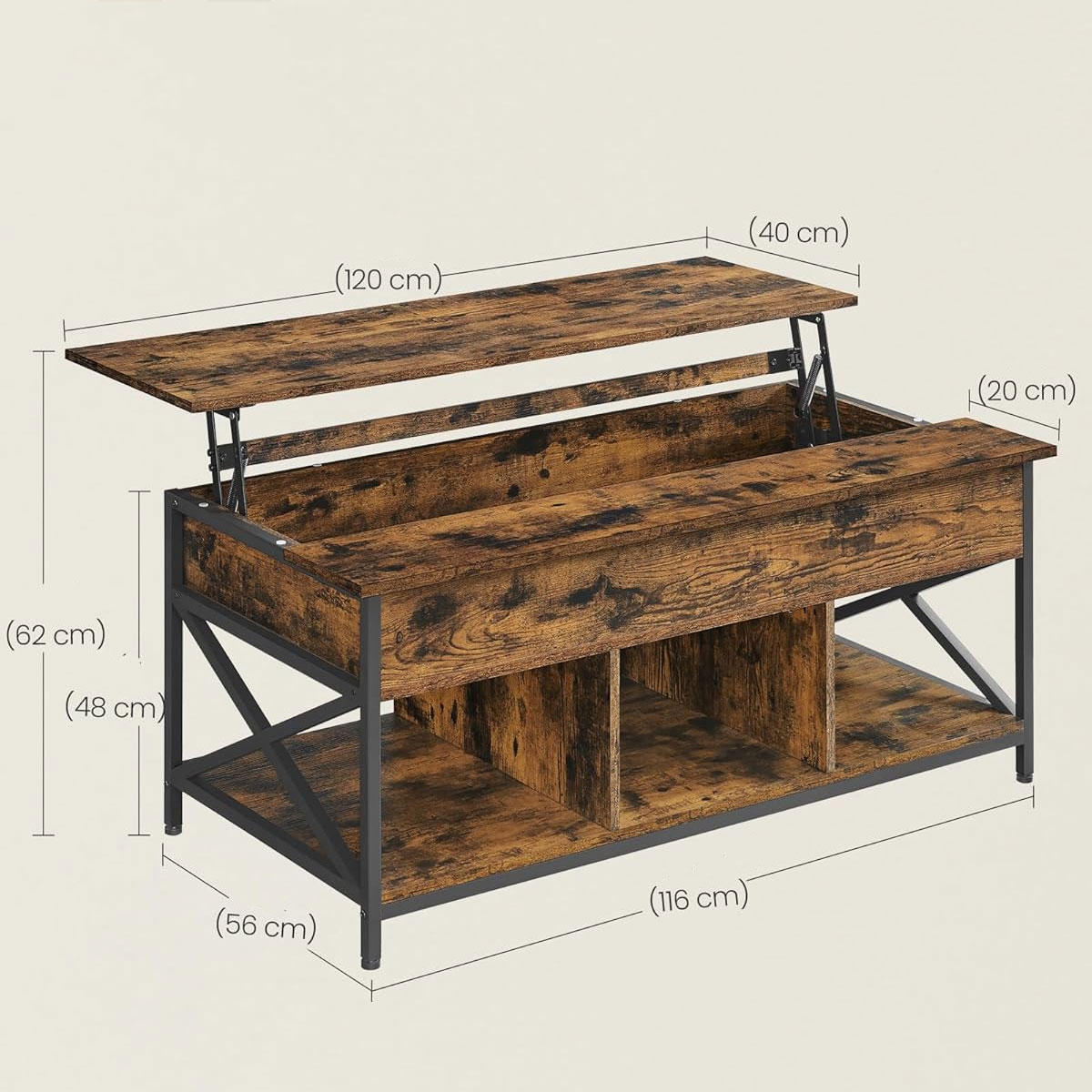 Τραπέζι Σαλονιού με Σερβιτόρο 3 Ράφια (120X60X48) Vasagle Lct215K01 Home Έπιπλα Τραπεζάκια Spitishop
