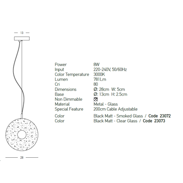 Φωτιστικό Οροφής Μονόφωτο LED Zambelis 23072 Smoked Glass