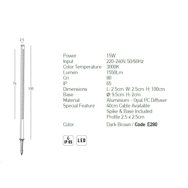 Φωτιστικό Δαπέδου LED Καρφωτό Εξωτερικού Χώρου Zambelis E280 Brown
