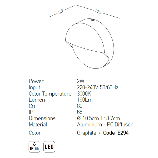 Απλίκα LED Εξωτερικού Χώρου Zambelis E294 Graphite