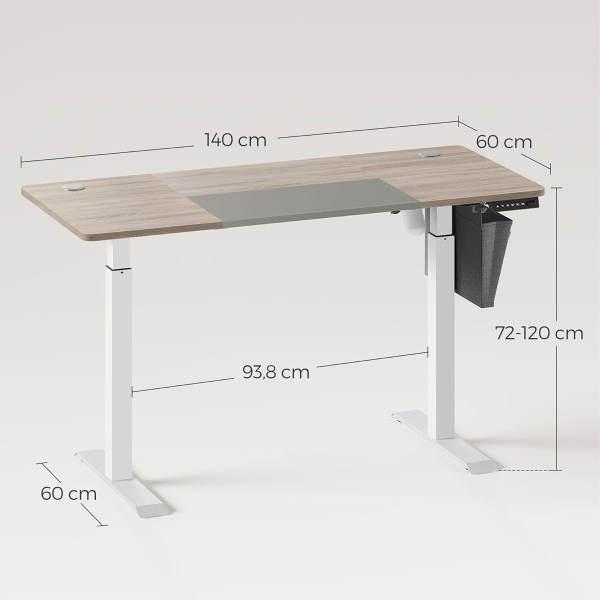 Ηλεκτρικό Γραφείο (140x60x72/120) Με Ρυθμιζόμενο Ύψος Songmics LSD016LZ01