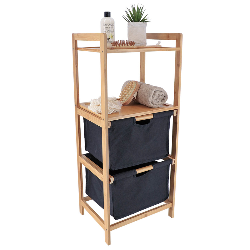 Ραφιέρα Δαπέδου 2 Θέσεων Με Συρτάρια (38x30x90) T-D Black/Bamboo 98205103