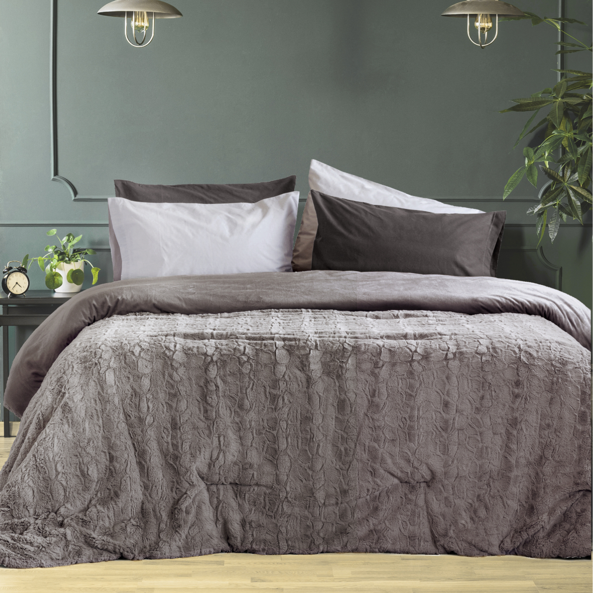 Nima Γούνινο Κουβερτοπάπλωμα Υπέρδιπλο (220x240) Nima Velure Cigar Beige