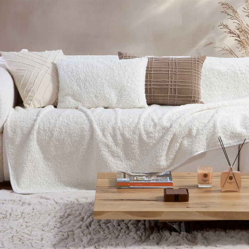 Ριχτάρι Καναπέ Τριθέσιου Γούνινο (150x300) Nef-Nef Homeware Vanjel Ecru