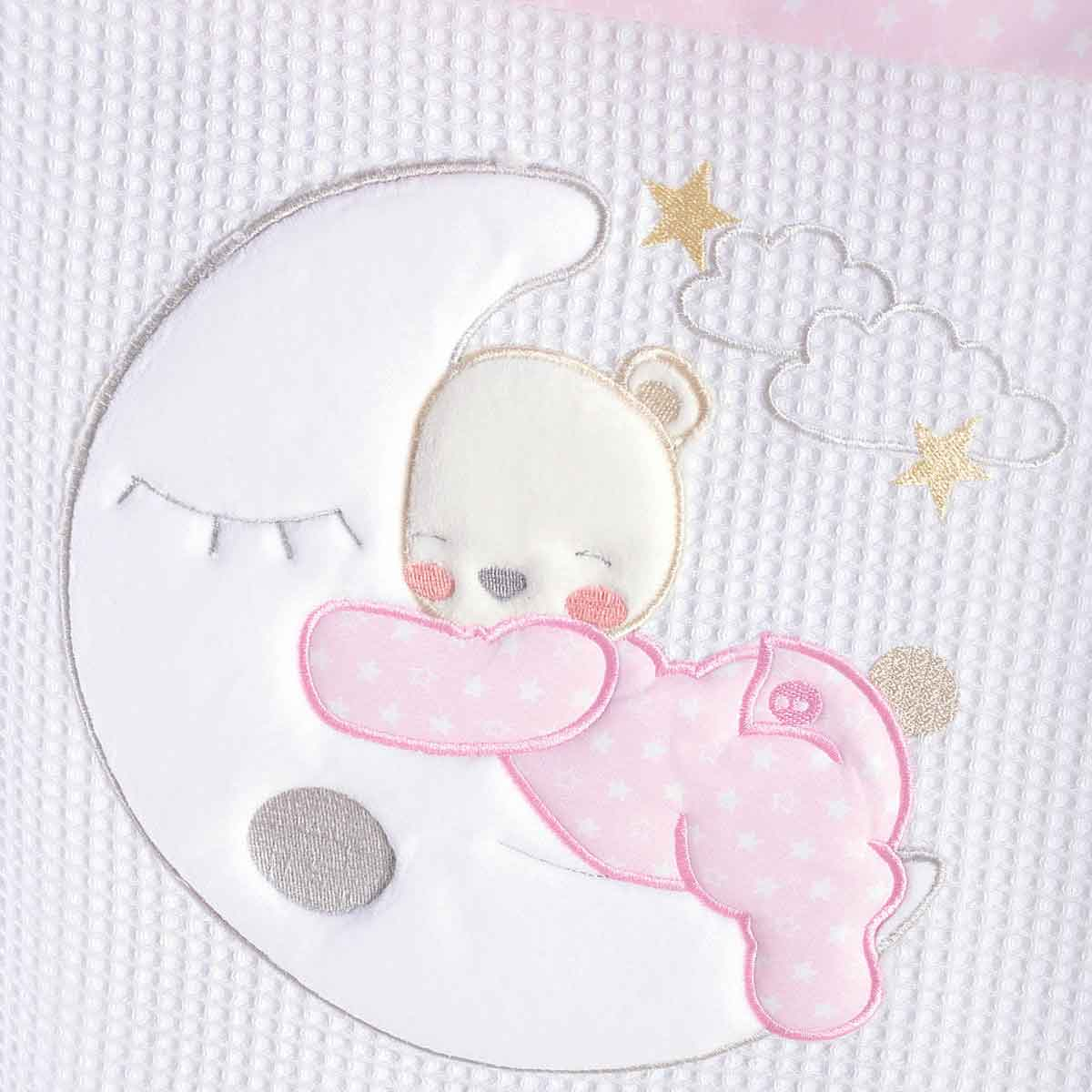 Κουβέρτα Πικέ Κούνιας (120X150) Rythmos Moon Swing Pink Home Βρεφικά Προίκα Μωρού Κουβέρτες Βρεφικές Καλοκαιρινές Spitishop
