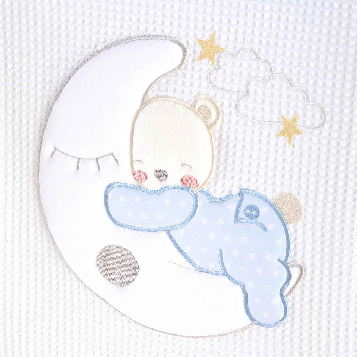 Κουβέρτα Πικέ Κούνιας (120X150) Rythmos Moon Swing Ciel Home Βρεφικά Προίκα Μωρού Κουβέρτες Βρεφικές Καλοκαιρινές Spitishop