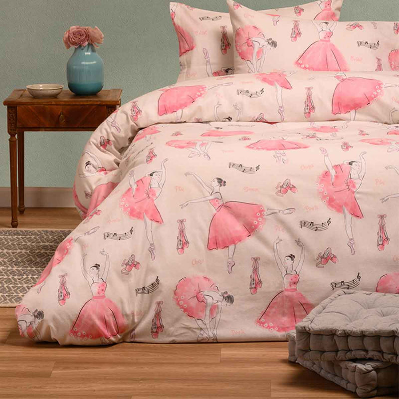 Φανελένιο Σεντόνι Ημίδιπλο Με Λάστιχο + Μαξιλαροθήκη (Σετ) Melinen Winter Line Ballet Ecru