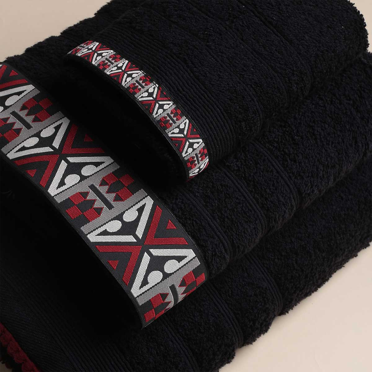 Πετσέτες Μπάνιου (Σετ 3Τμχ) White Fabric Perrin Bordeaux Black 500Gsm Home Λευκά Είδη Spitishop