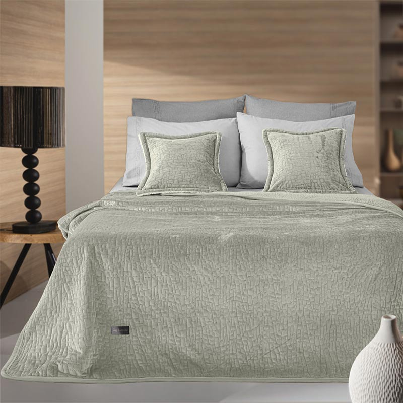 Κουβερλί Βελουτέ Υπέρδιπλο Με Γουνάκι (220x240) + Διακοσμητική Μαξιλαροθήκη (Σετ) Guy Laroche Bolzano Khaki