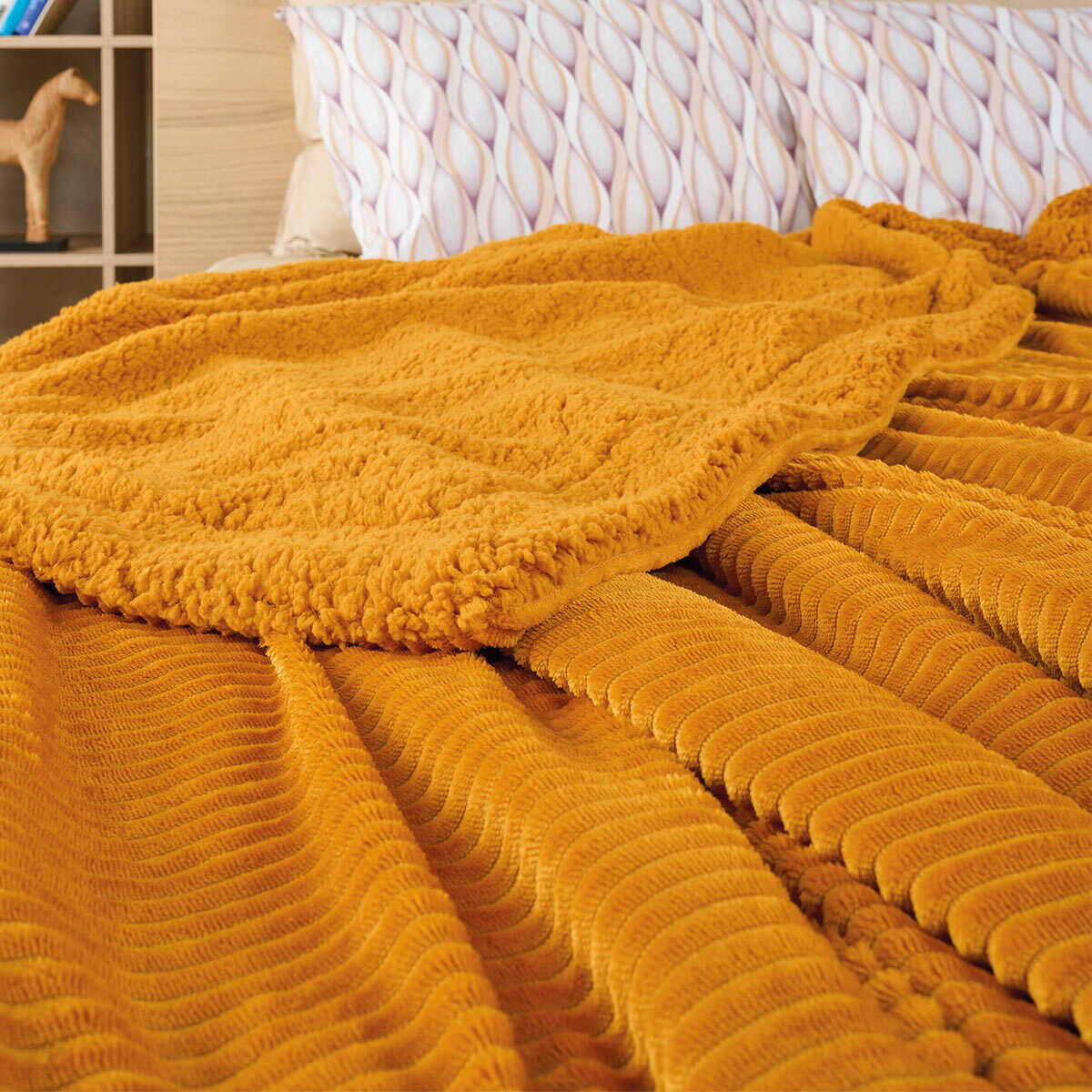 Κουβέρτα Fleece King Size με Γουνάκι (260X240) Kentia Versus Spencer 11 Ochre Home Λευκά Είδη Κρεβατοκάμαρας Κουβέρτες Υπέρδιπλες Spitishop