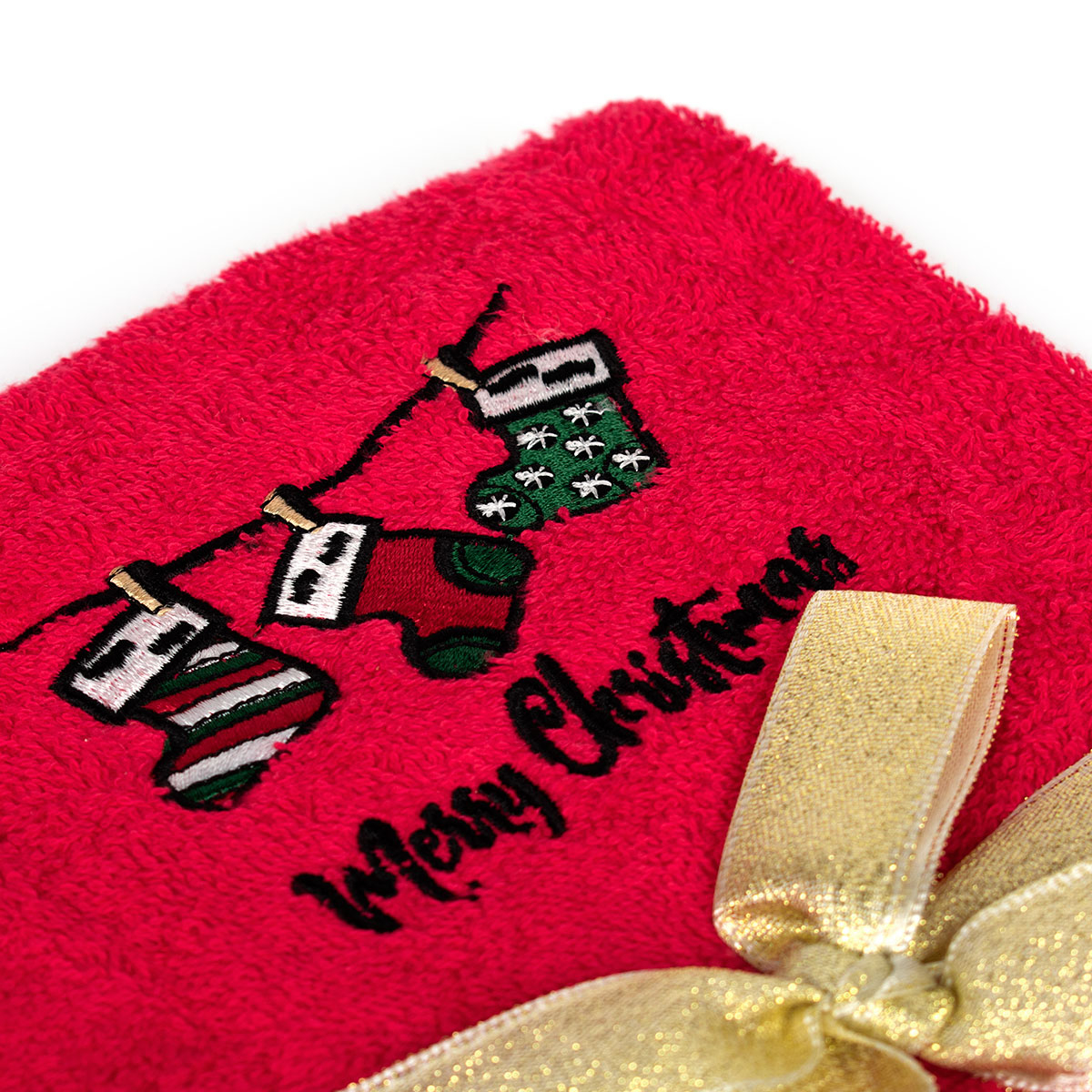 Χριστουγεννιάτικες Πετσέτες (Σετ 2Τμχ) Dimcol Christmas Socks Red Home Χριστουγεννιάτικα Είδη Μπάνιου Spitishop
