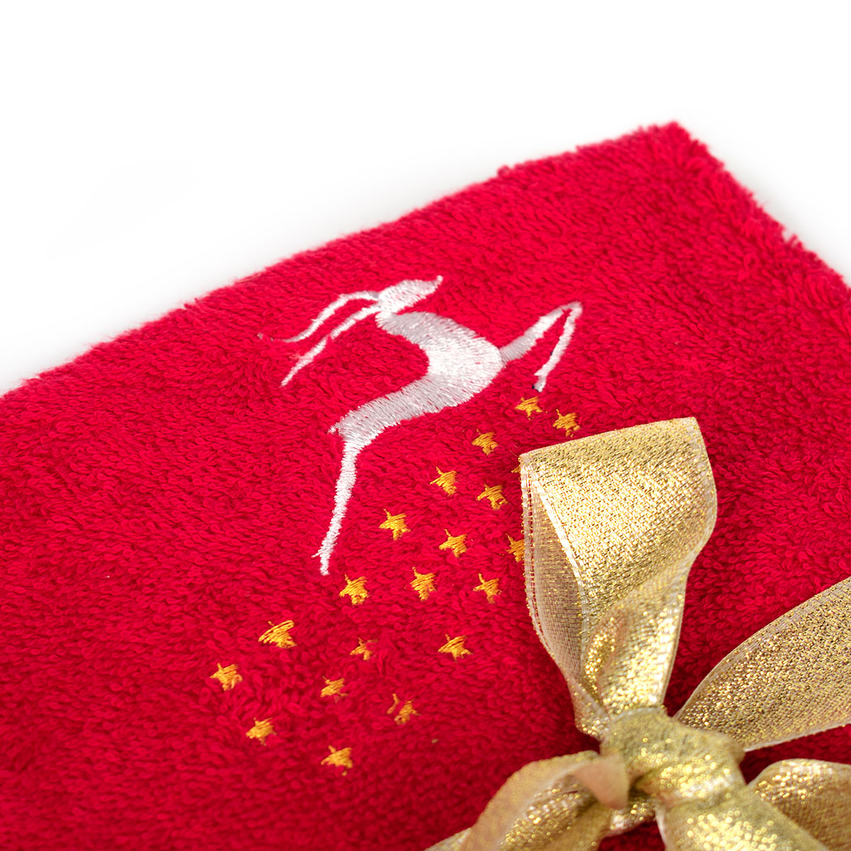 Χριστουγεννιάτικες Πετσέτες (Σετ 2Τμχ) Dimcol Reindeer Red Home Χριστουγεννιάτικα Είδη Μπάνιου Spitishop