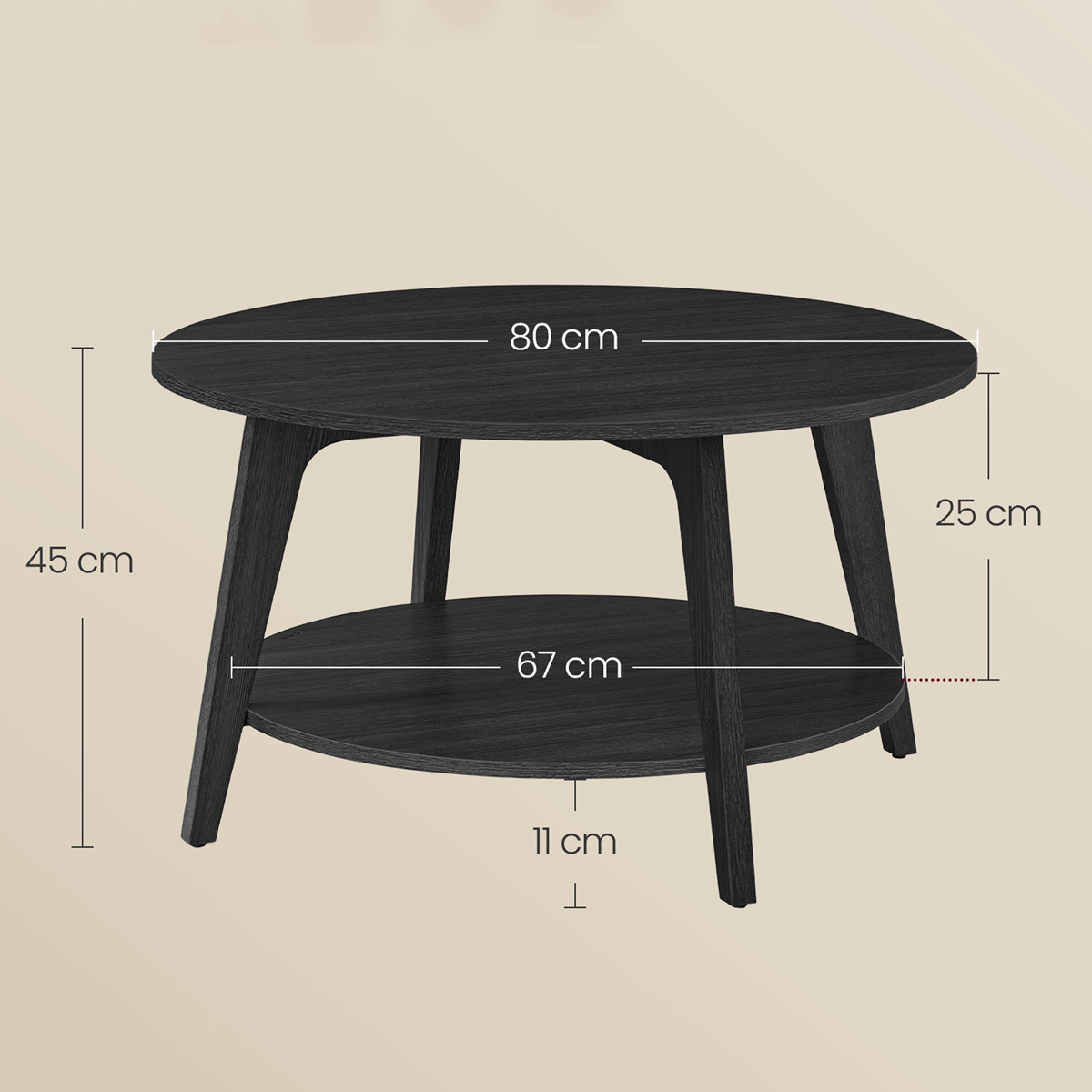 Τραπέζι Σαλονιού με Ράφι (Φ80X45) Vasagle Lct243B22 Home Έπιπλα Τραπεζάκια Spitishop