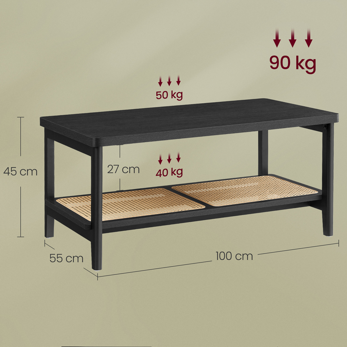 Τραπέζι Σαλονιού με Ράφι (100X55X45) Vasagle Lct240B21 Home Έπιπλα Τραπεζάκια Spitishop