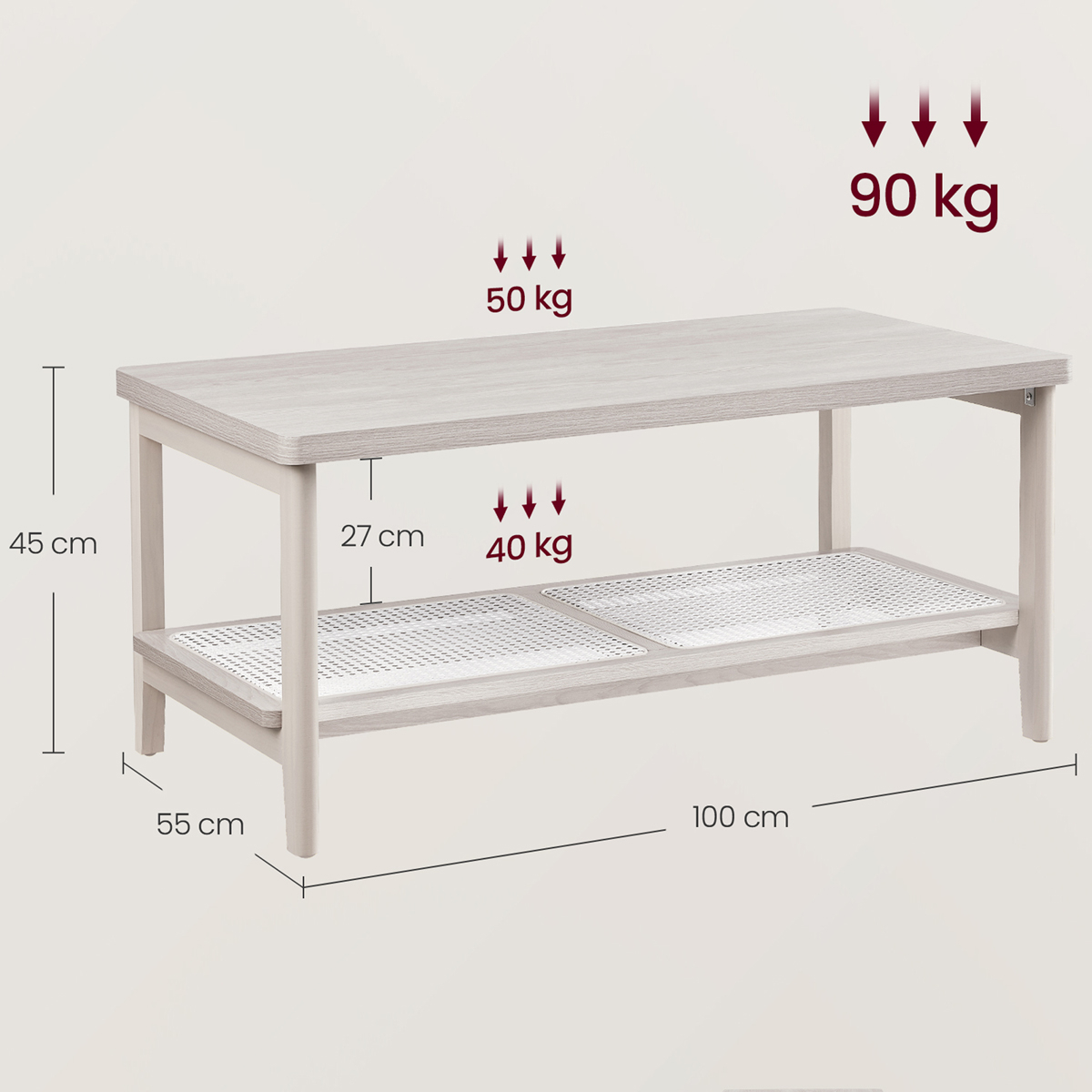 Τραπέζι Σαλονιού με Ράφι (100X55X45) Vasagle Lct240K66 Home Έπιπλα Τραπεζάκια Spitishop