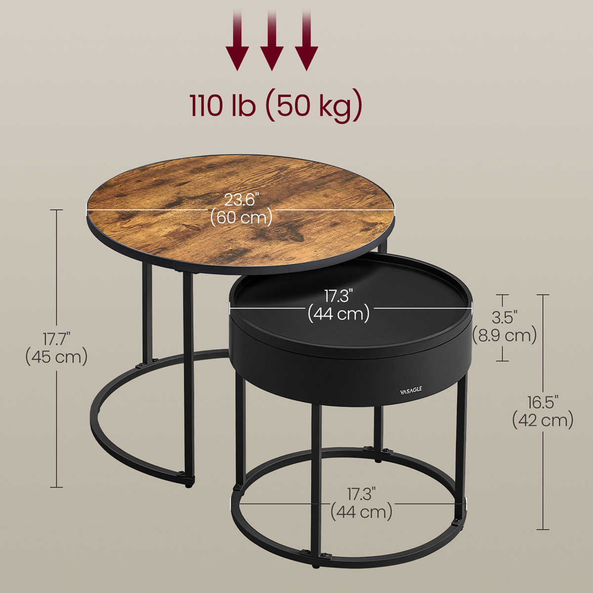 Τραπέζια Σαλονιού (Σετ 2Τμχ) Vasagle Lct044K01 Home Έπιπλα Τραπεζάκια Spitishop