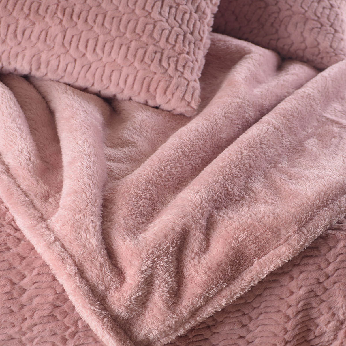 Κουβέρτα Fleece Υπέρδιπλη με Γουνάκι (220X240) + Διακοσμητικές Μαξιλαροθήκες (Σετ) Rythmos Bliss Ροζ Home Λευκά Είδη Κρεβατοκάμαρας Κουβέρτες 