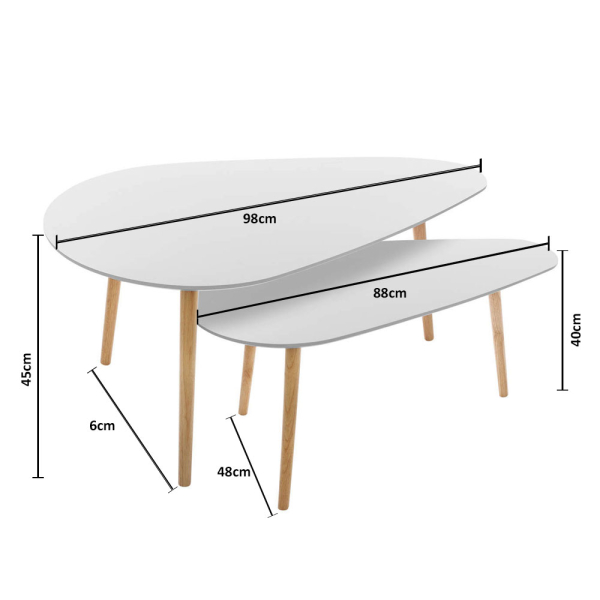Τραπέζια Σαλονιού (Σετ 2τμχ) A-S Mileo White 157053A