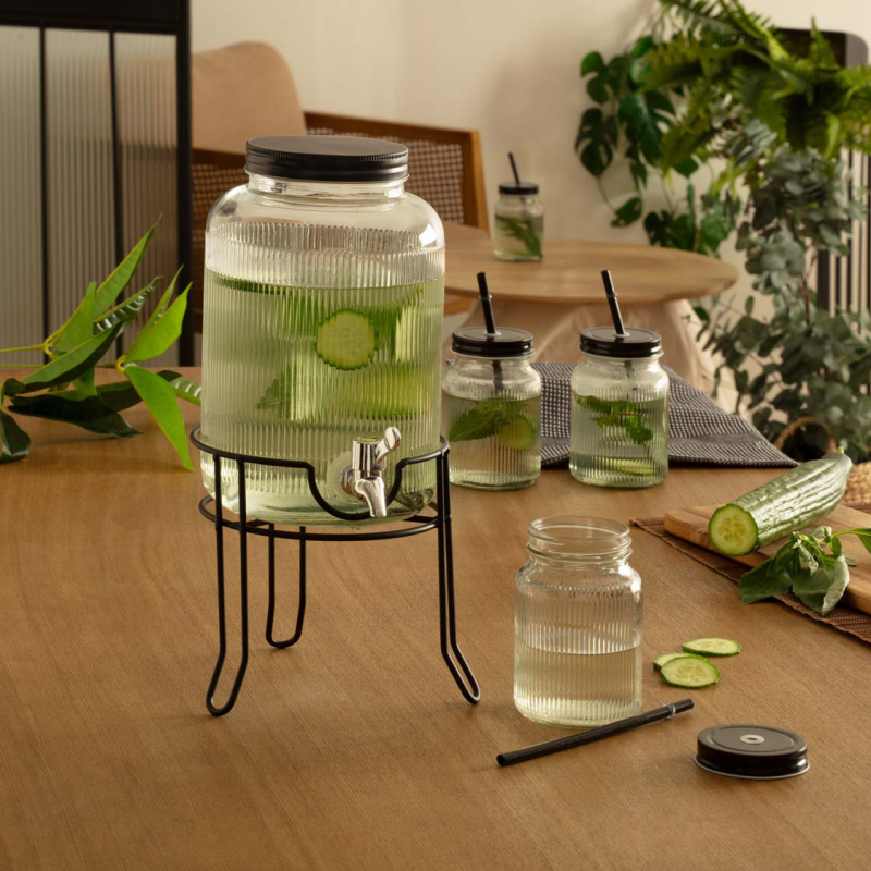 Βάζο Γυάλινο Με Βρυσάκι 4lt & Ποτήρια (Σετ 5τμχ) S-D 203298