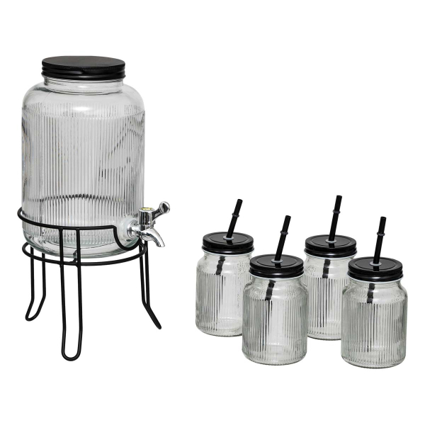 Βάζο Γυάλινο Με Βρυσάκι 4lt & Ποτήρια (Σετ 5τμχ) S-D 203298