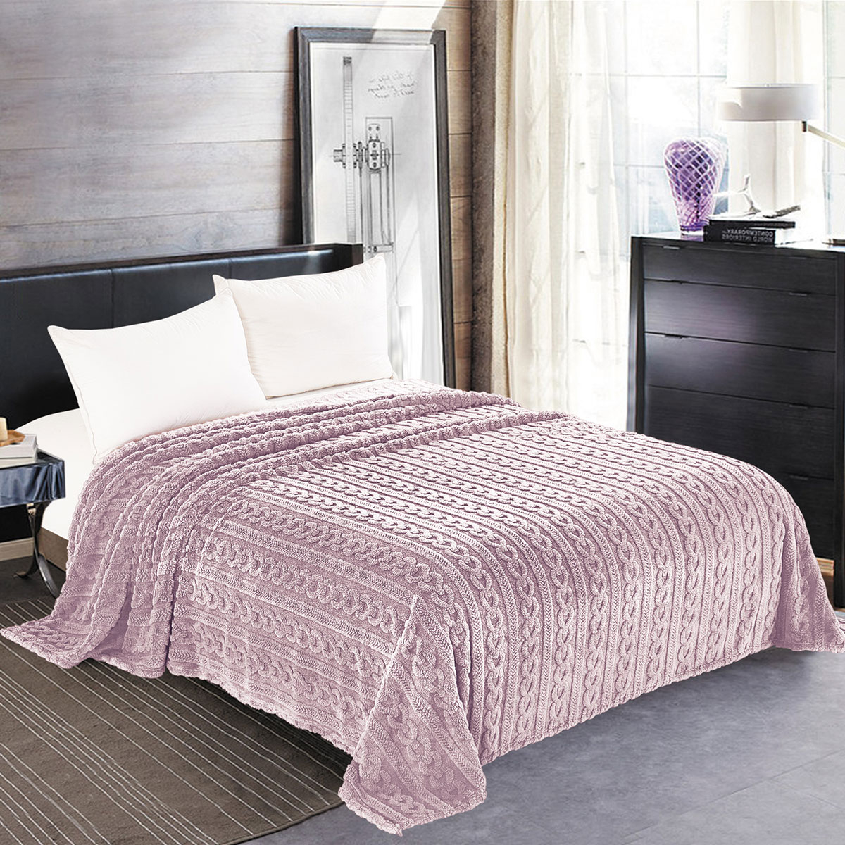 Silk Fashion Κουβέρτα Fleece Μονή (160x220) Silk Fashion Braid Λιλά