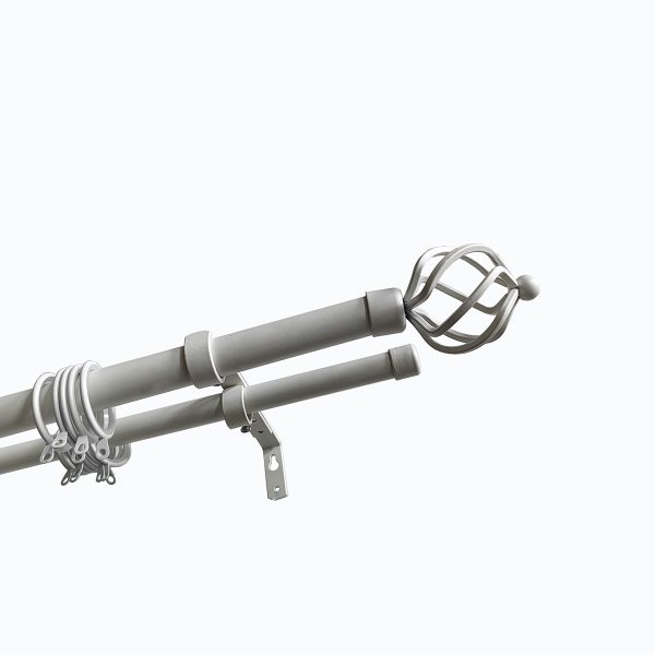 Κουρτινόξυλο Διπλό Επεκτεινόμενο 140-240cm Με Άκρα Grace White Mat 450143