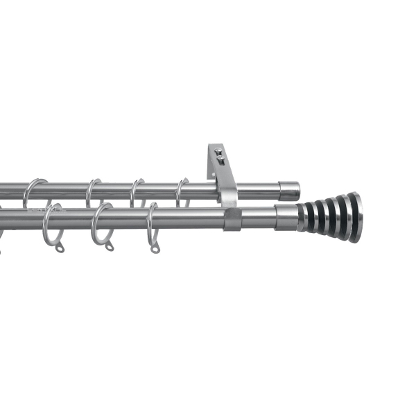 Κουρτινόξυλο Διπλό Επεκτεινόμενο 160-300cm Με Άκρα Grace Chrome Brushed 450305