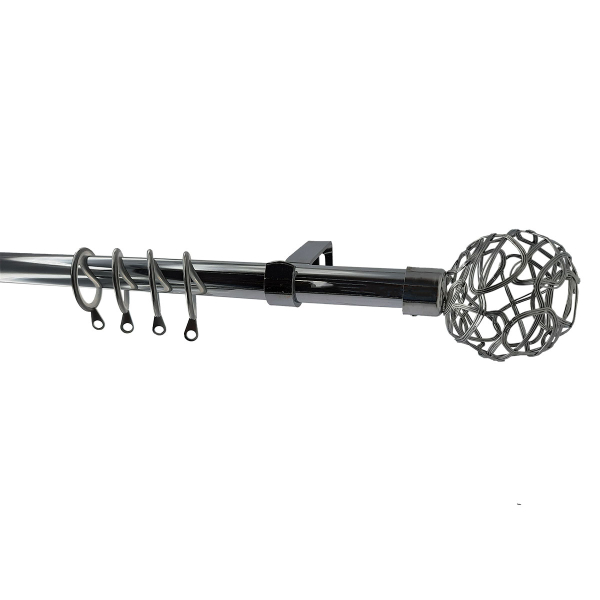 Κουρτινόξυλο Φ19mm Μονό Επεκτεινόμενο 120-210cm Με Άκρα Grace Shiny Chrome 997531