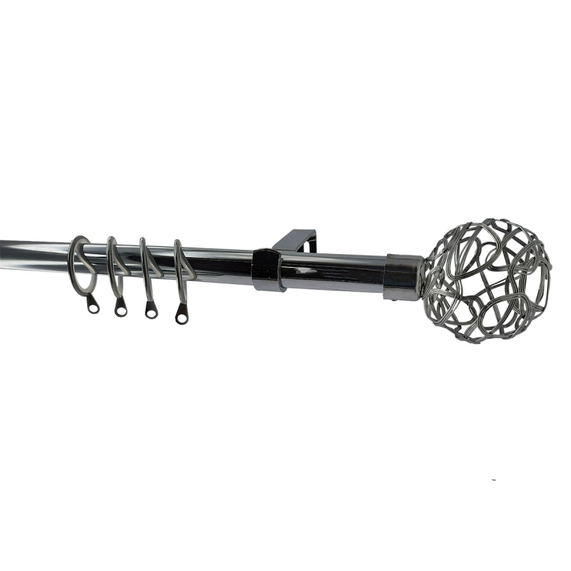 Κουρτινόξυλο Φ19mm Μονό Επεκτεινόμενο 120-210cm Με Άκρα Grace Shiny Chrome 997531